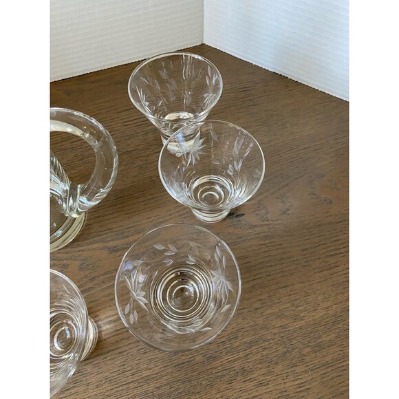 Vintage Cut Glass Cocktail Set ( Includes, Pitcher, 6 Matching Glasses, Stir - Picture 7 of 9